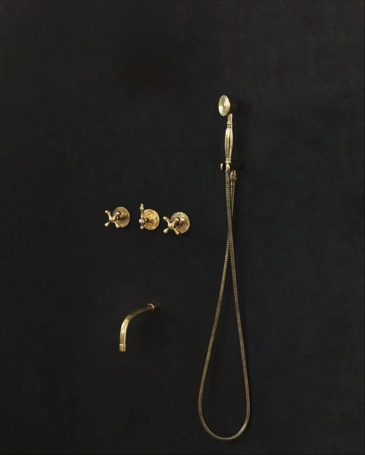 Solid Brass 2 outlet Shower - Unlacquered Brass Handheld with Tub filler - handcrafted luxury Showers for kitchen and bathroom interiors by Brooklyn Brass