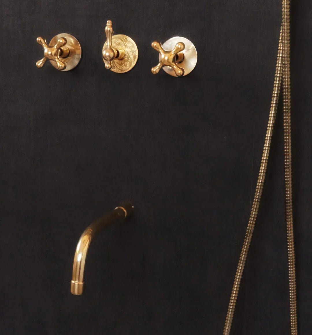Solid Brass 2 outlet Shower - Unlacquered Brass Handheld with Tub filler - handcrafted luxury Showers for kitchen and bathroom interiors by Brooklyn Brass