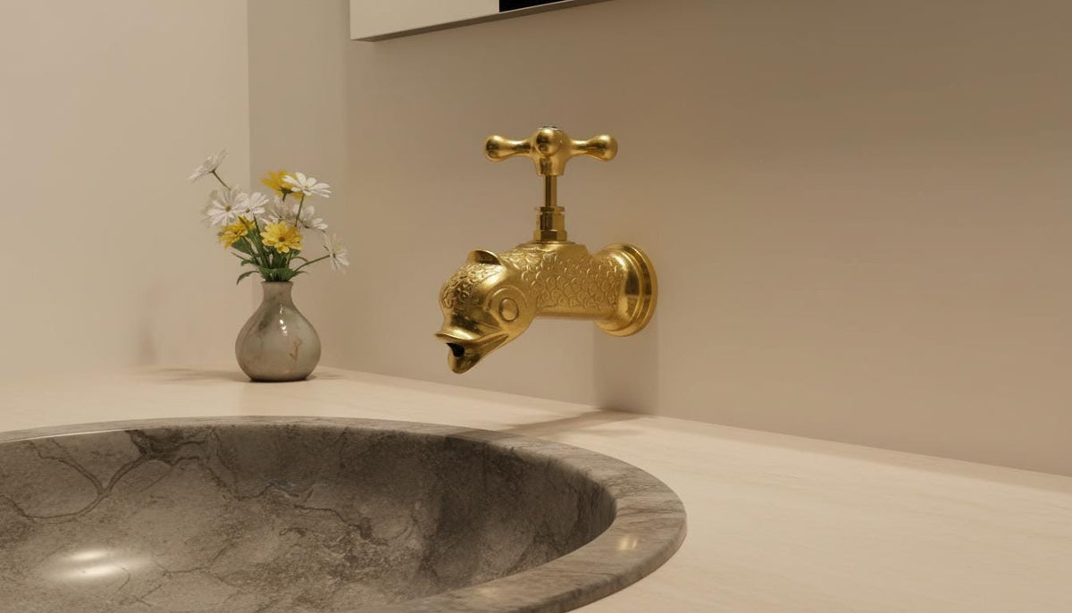 Solid Brass Fish Faucet, Nautical Wall Mount Tap, Moroccan Artisan Spigot Decor - handcrafted luxury for kitchen and bathroom interiors by Brooklyn Brass