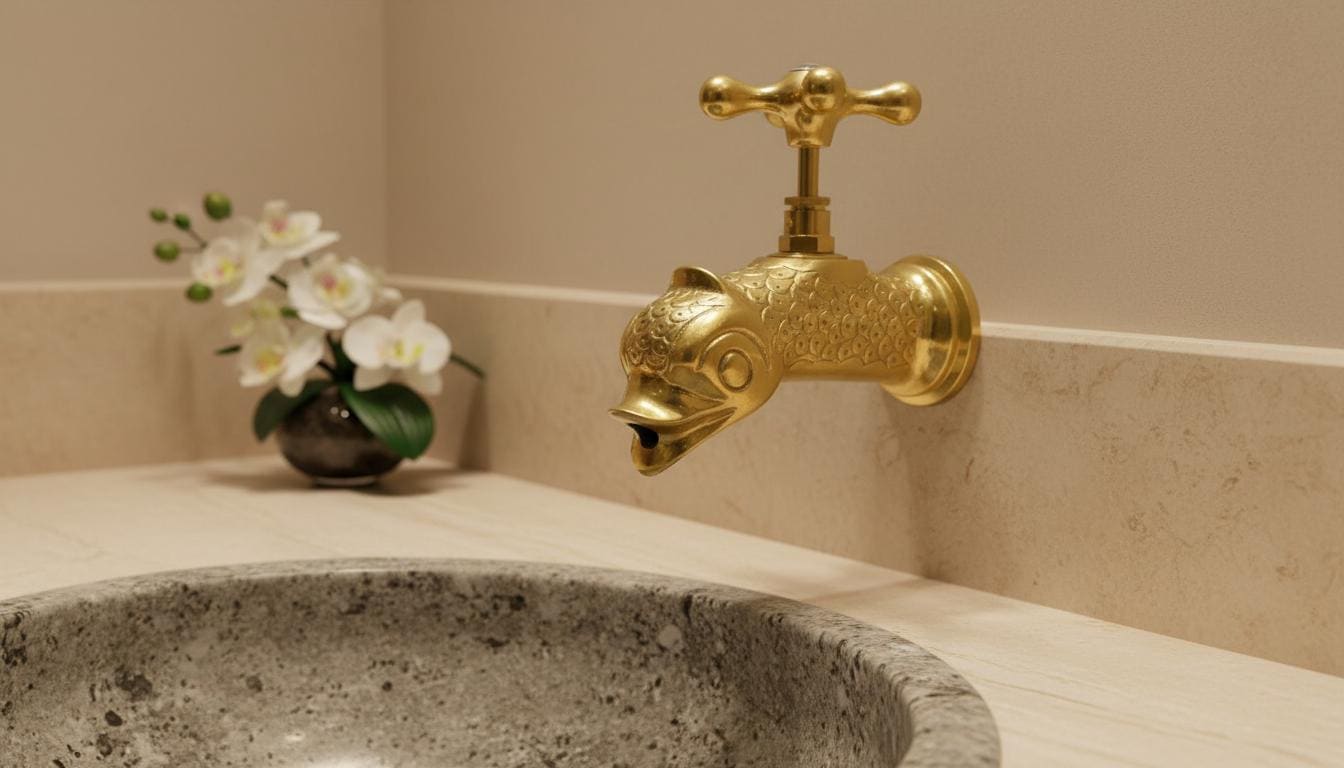 Solid Brass Fish Faucet, Nautical Wall Mount Tap, Moroccan Artisan Spigot Decor - handcrafted luxury for kitchen and bathroom interiors by Brooklyn Brass
