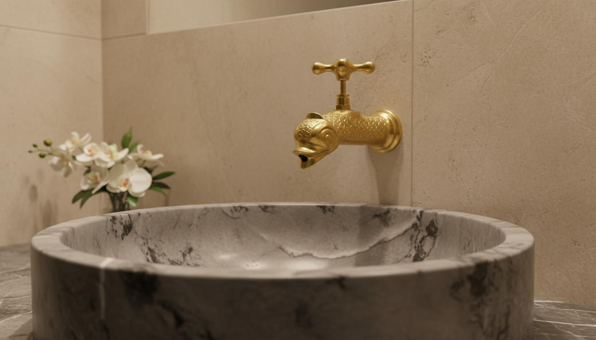 Solid Brass Fish Faucet, Nautical Wall Mount Tap, Moroccan Artisan Spigot Decor - handcrafted luxury for kitchen and bathroom interiors by Brooklyn Brass