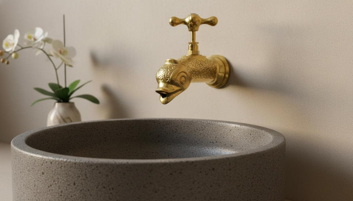 Solid Brass Fish Faucet, Nautical Wall Mount Tap, Moroccan Artisan Spigot Decor - handcrafted luxury for kitchen and bathroom interiors by Brooklyn Brass