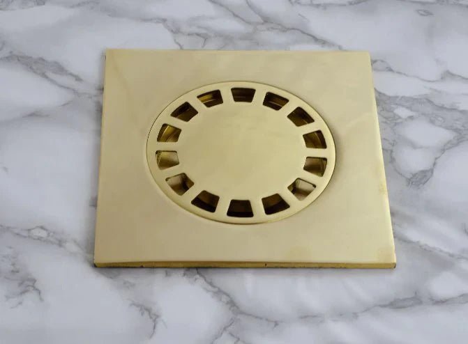 Solid Brass Floor Drain, Unlacquered Square Shower Drain - handcrafted luxury Hardware and Drains for kitchen and bathroom interiors by Brooklyn Brass