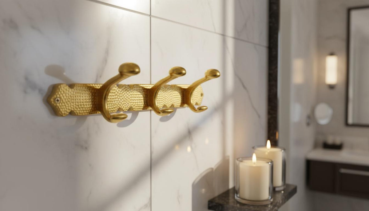 Solid Brass Hand - Engraved Floral Coat Hooks, Moroccan Entryway Hardware - handcrafted luxury for kitchen and bathroom interiors by Brooklyn Brass