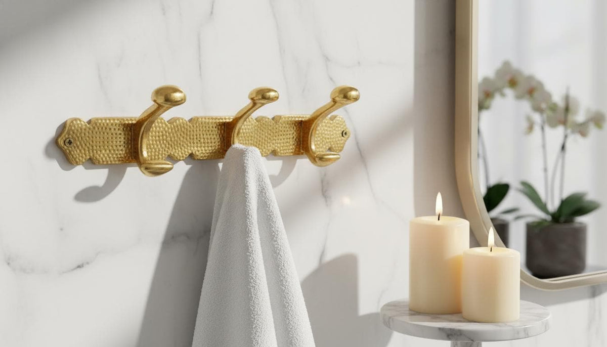 Solid Brass Hand - Engraved Floral Coat Hooks, Moroccan Entryway Hardware - handcrafted luxury for kitchen and bathroom interiors by Brooklyn Brass