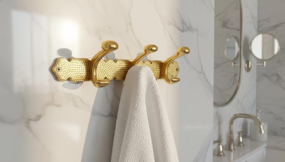 Solid Brass Hand - Engraved Floral Coat Hooks, Moroccan Entryway Hardware - handcrafted luxury for kitchen and bathroom interiors by Brooklyn Brass