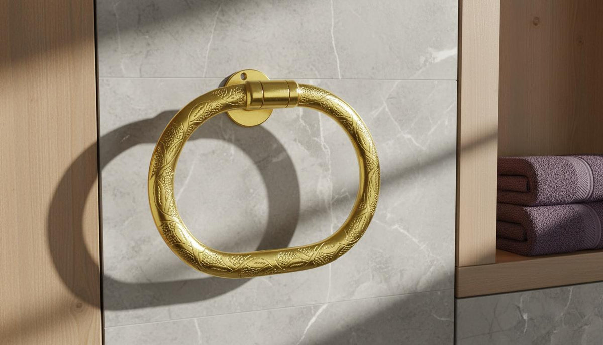 Solid Brass Hand - Engraved Moroccan Towel Ring Holder, Luxury Bath Accessory - handcrafted luxury for kitchen and bathroom interiors by Brooklyn Brass