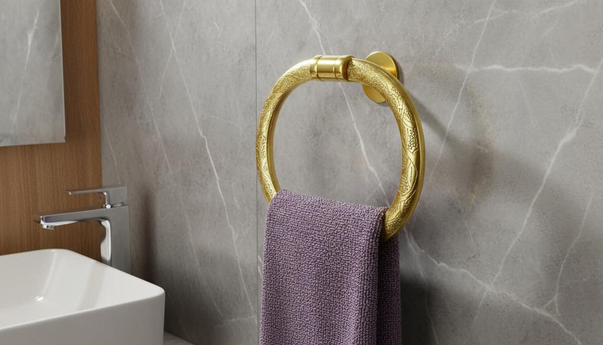 Solid Brass Hand - Engraved Moroccan Towel Ring Holder, Luxury Bath Accessory - handcrafted luxury for kitchen and bathroom interiors by Brooklyn Brass