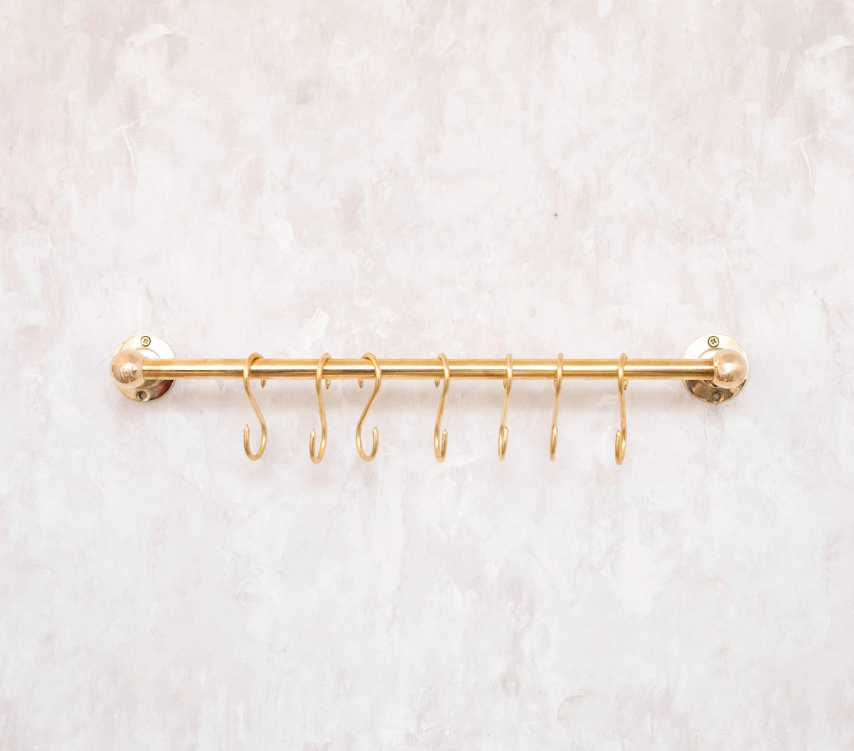 Solid Brass Pot Rail With Hooks, Unlacquered Brass Kitchen Pot Rack, Pot Hangers - handcrafted luxury Hardware and Drains for kitchen and bathroom interiors by Brooklyn Brass