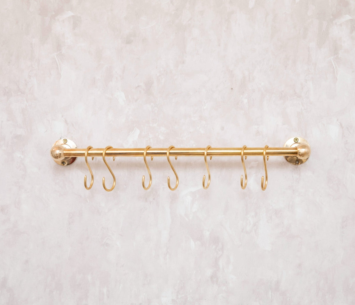Solid Brass Pot Rail With Hooks, Unlacquered Brass Kitchen Pot Rack, Pot Hangers - handcrafted luxury Hardware and Drains for kitchen and bathroom interiors by Brooklyn Brass