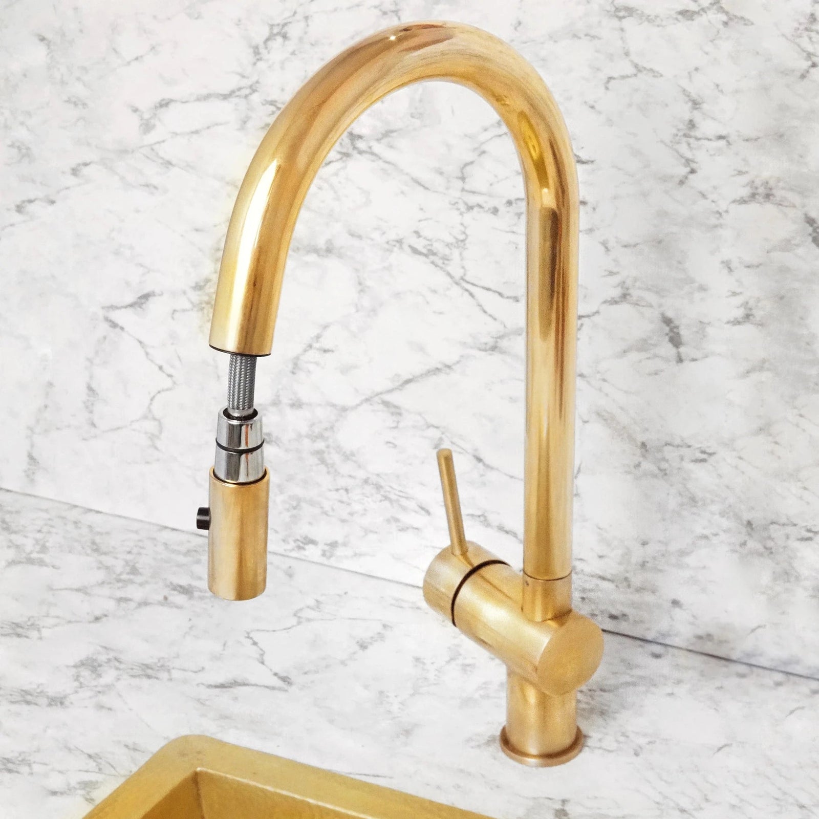 Solid Brass Pull Down Kitchen Faucet, Single Hole Kitchen Faucet - handcrafted luxury Kitchen Faucets for kitchen and bathroom interiors by Brooklyn Brass