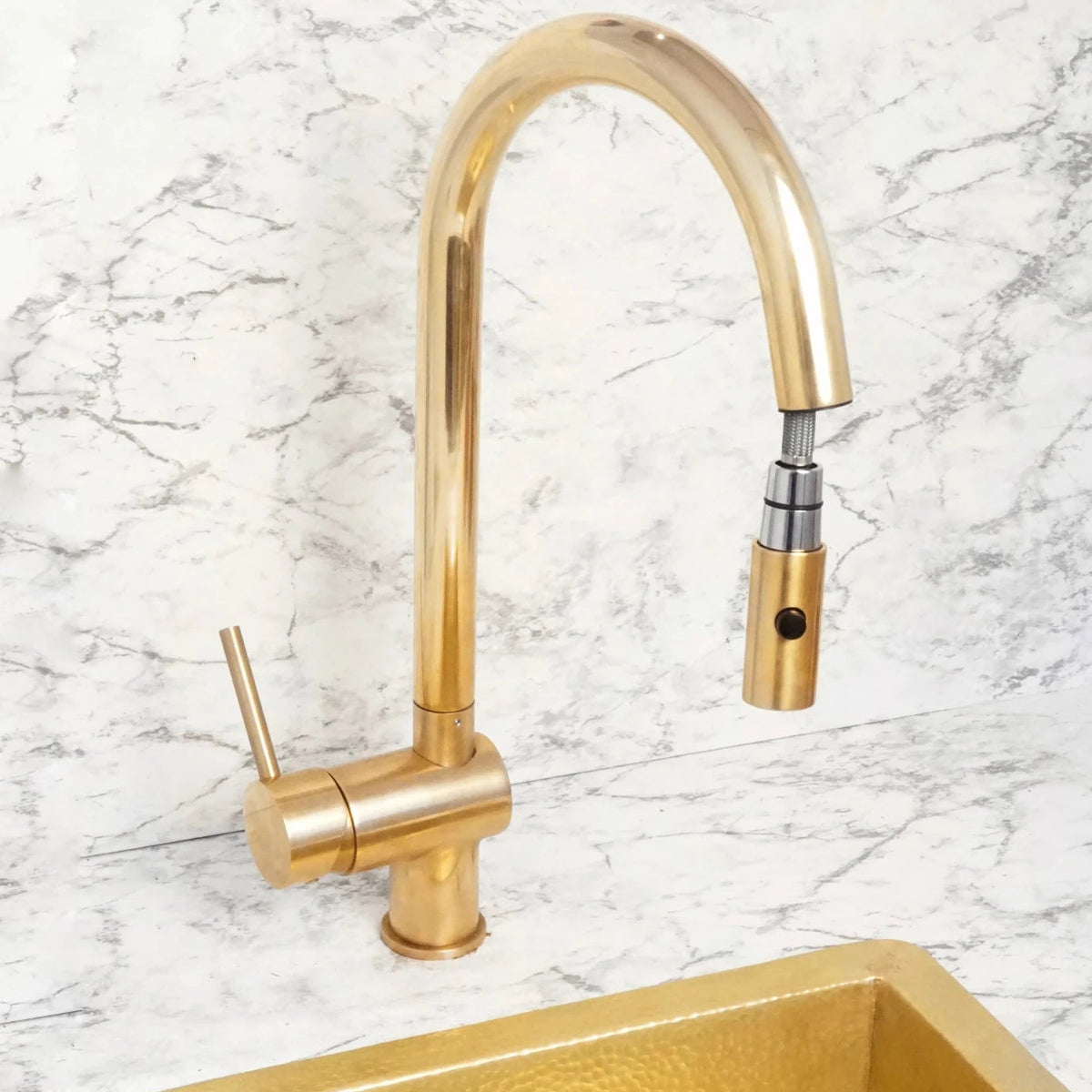 Solid Brass Pull Down Kitchen Faucet, Single Hole Kitchen Faucet - handcrafted luxury Kitchen Faucets for kitchen and bathroom interiors by Brooklyn Brass