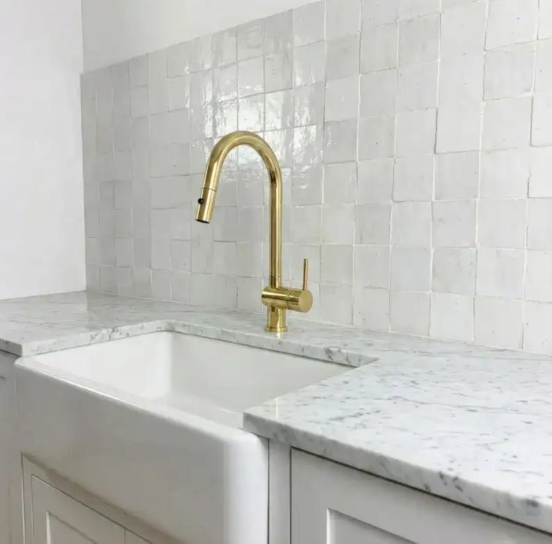 Solid Brass Pull Down Kitchen Faucet, Single Hole Kitchen Faucet - handcrafted luxury Kitchen Faucets for kitchen and bathroom interiors by Brooklyn Brass