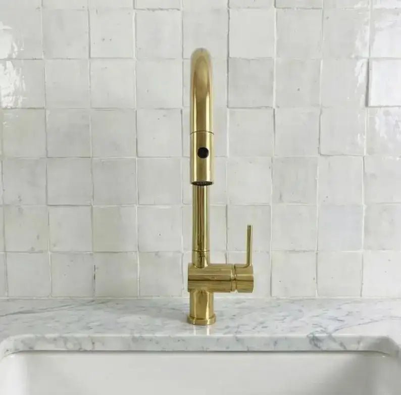 Solid Brass Pull Down Kitchen Faucet, Single Hole Kitchen Faucet - handcrafted luxury Kitchen Faucets for kitchen and bathroom interiors by Brooklyn Brass