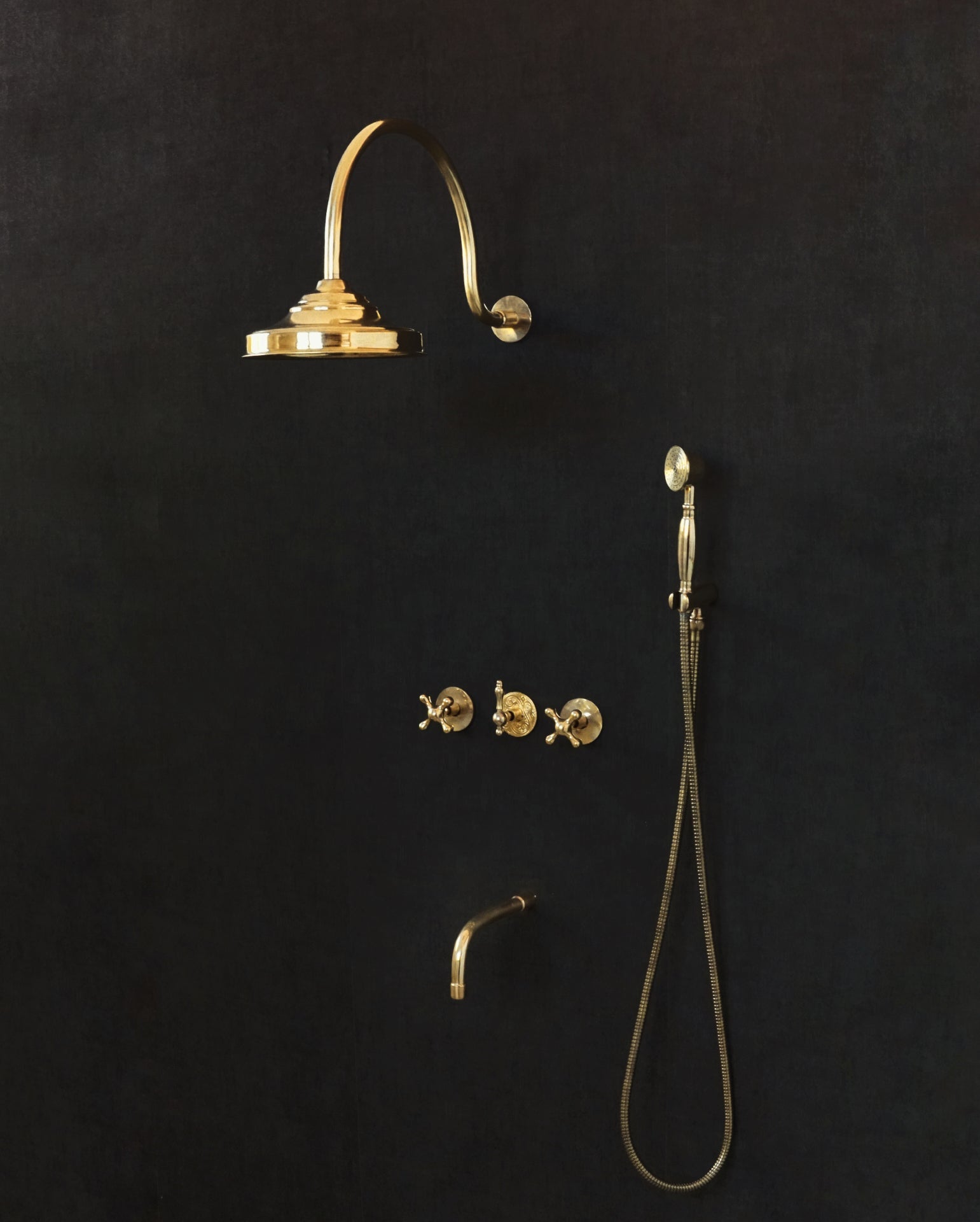 Solid Brass Rainfall Shower, Unlacquered Brass Shower Set - handcrafted luxury Showers for kitchen and bathroom interiors by Brooklyn Brass