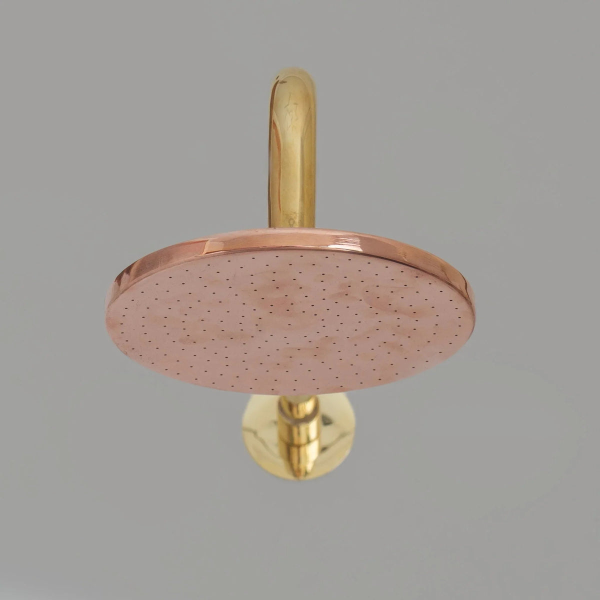 Solid Copper Rain Shower Head, Flat Round Vintage Showerhead, Works Outdoor - handcrafted luxury Shower Systems for kitchen and bathroom interiors by Brooklyn Brass