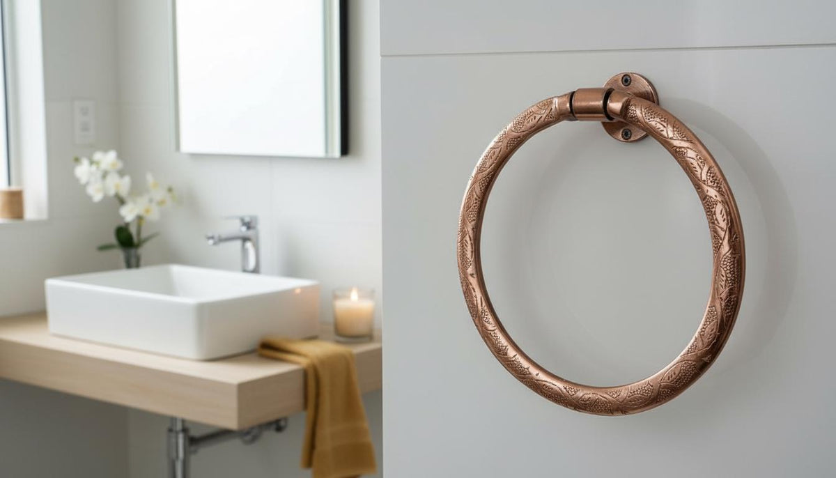 Solid Copper Towel Ring – Hand - Engraved Moroccan Style Bathroom Holder - handcrafted luxury for kitchen and bathroom interiors by Brooklyn Brass