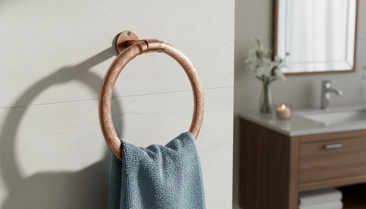 Solid Copper Towel Ring – Hand - Engraved Moroccan Style Bathroom Holder - handcrafted luxury for kitchen and bathroom interiors by Brooklyn Brass