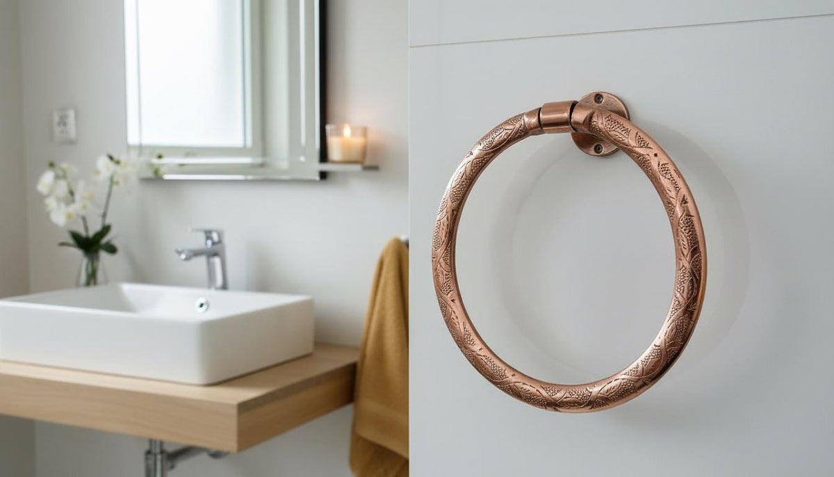 Solid Copper Towel Ring – Hand - Engraved Moroccan Style Bathroom Holder - handcrafted luxury for kitchen and bathroom interiors by Brooklyn Brass