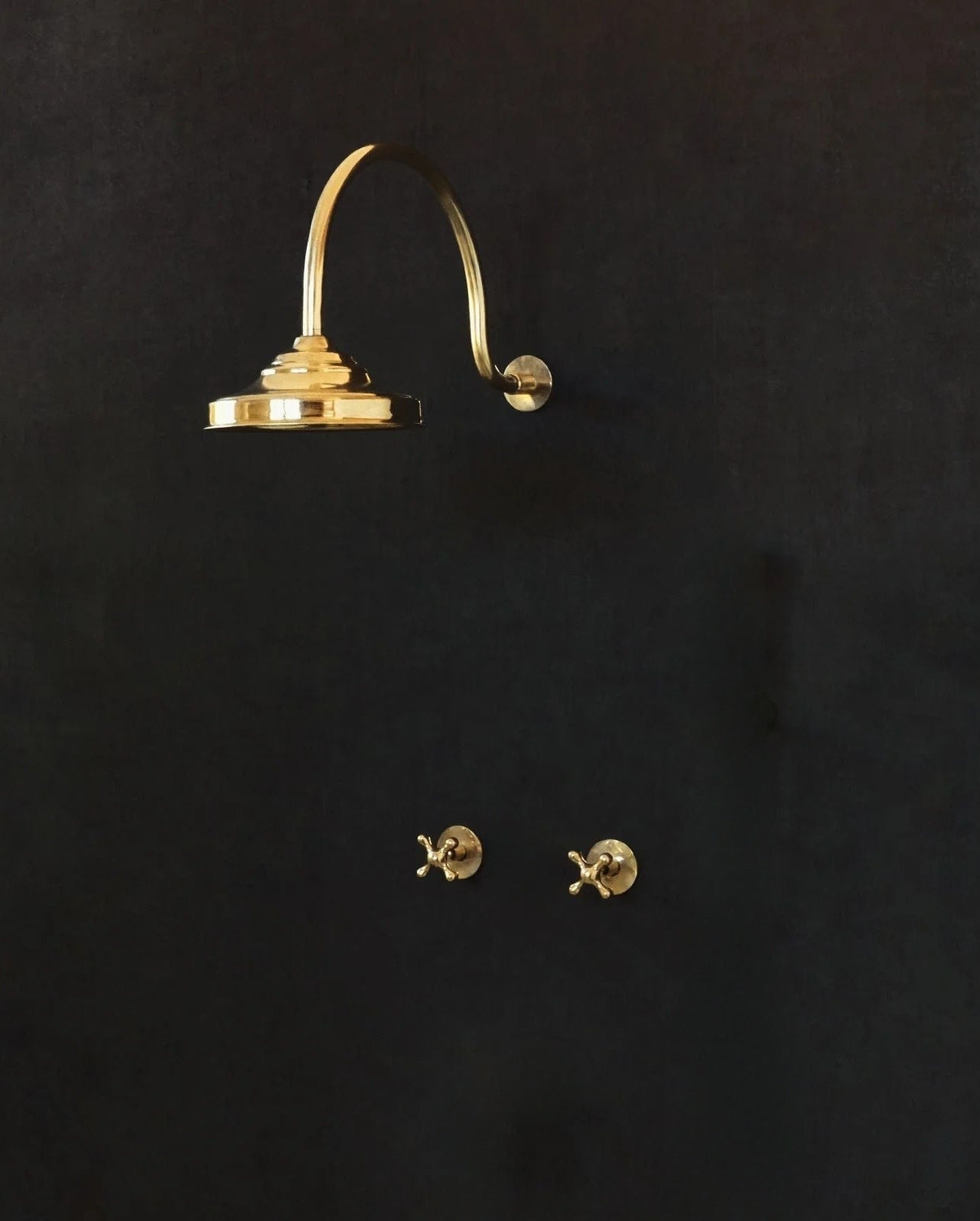 Solid Unalcquered Brass Concealed Shower – Rainfall Curved Head Shower - handcrafted luxury Showers for kitchen and bathroom interiors by Brooklyn Brass