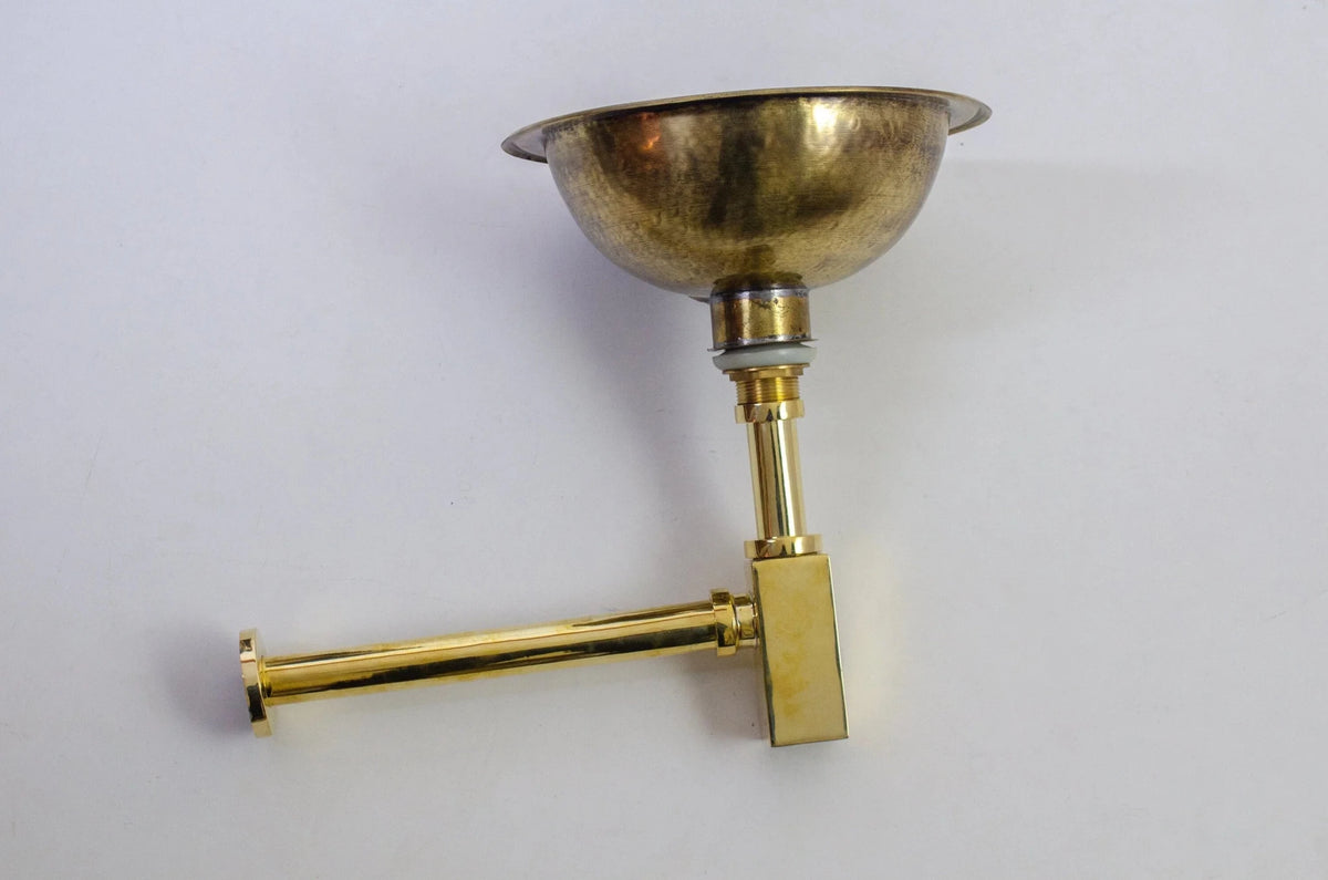 Solid Unlacquered Brass P - trap and Sink Stopper, Push Up Button, Pop Up Drain, Brass Water Trap - handcrafted luxury Hardware and Drains for kitchen and bathroom interiors by Brooklyn Brass