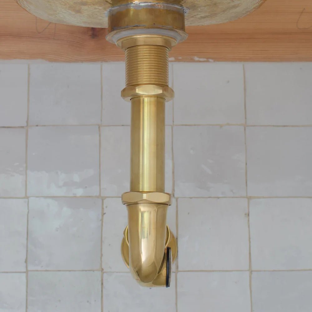 Solid Unlacquered Brass S - trap and Sink Stopper, Push Up Button, Pop Up Drain, Brass Water Trap - handcrafted luxury Hardware and Drains for kitchen and bathroom interiors by Brooklyn Brass