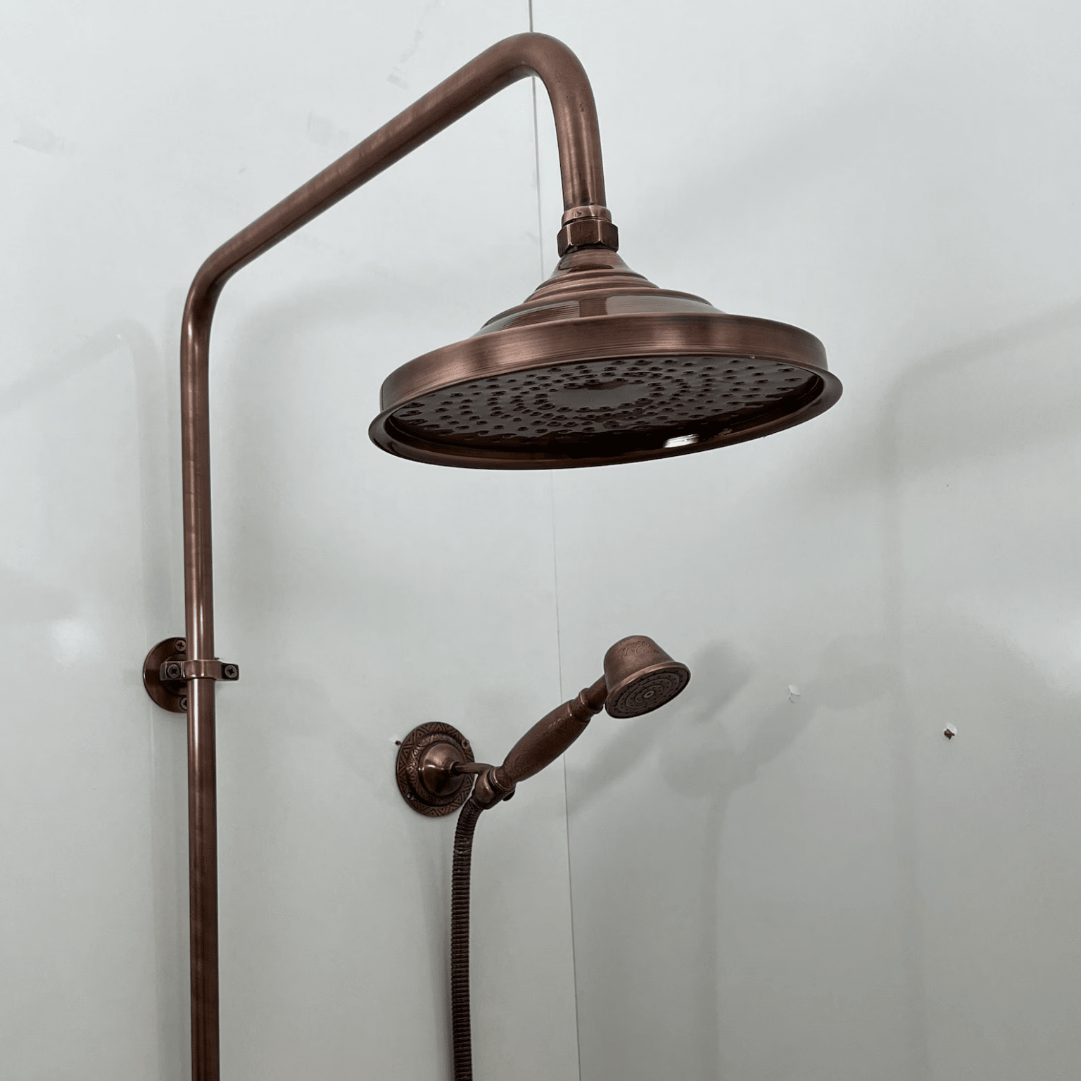 Unlacquered Aged Copper Shower System with Handheld - Aged Copper Exposed Shower - handcrafted luxury Shower Systems for kitchen and bathroom interiors by Brooklyn Brass