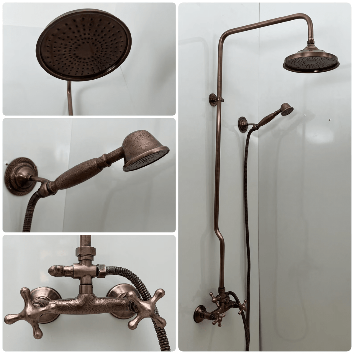 Unlacquered Aged Copper Shower System with Handheld - Aged Copper Exposed Shower - handcrafted luxury Shower Systems for kitchen and bathroom interiors by Brooklyn Brass