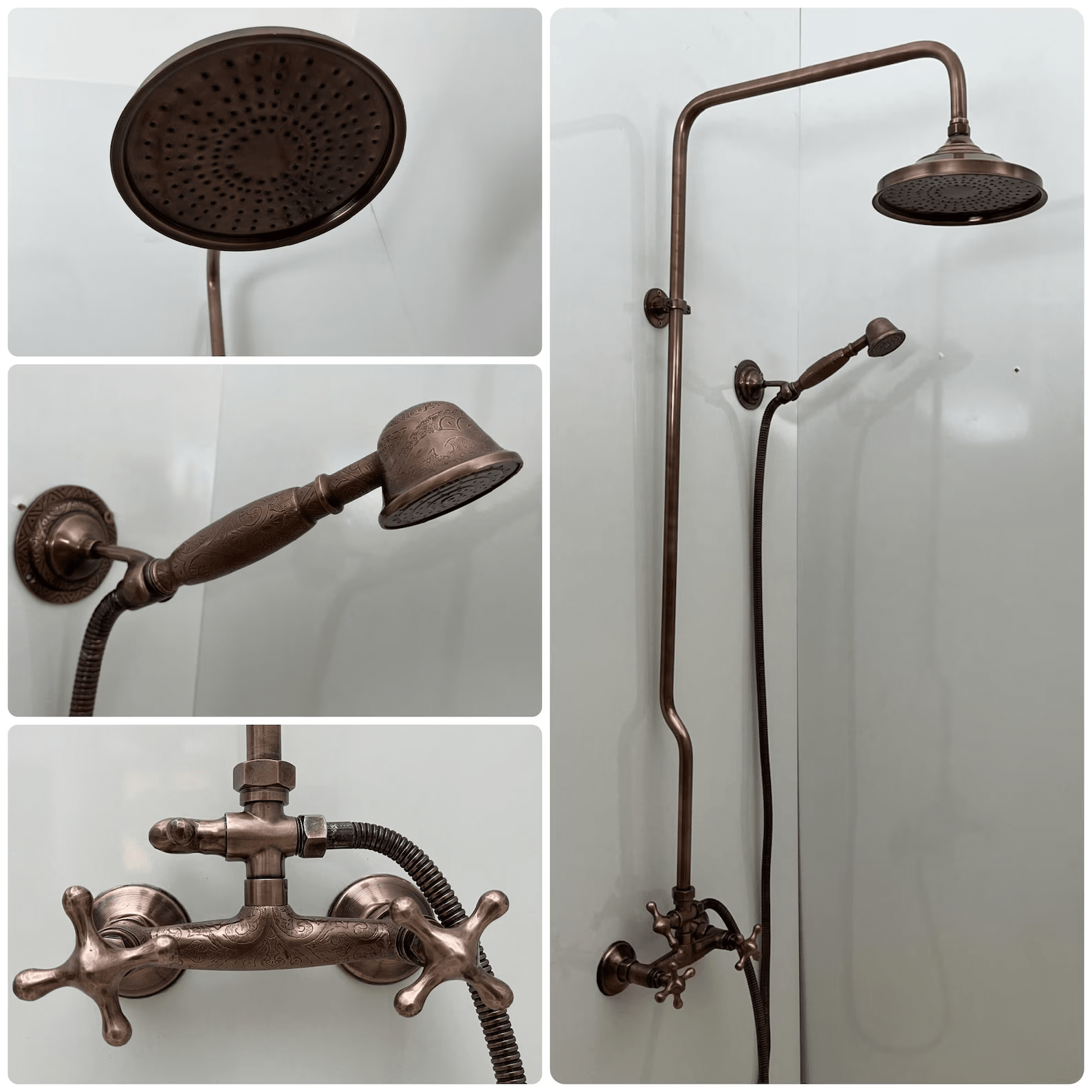 Unlacquered Aged Copper Shower System with Handheld - Aged Copper Exposed Shower - handcrafted luxury Shower Systems for kitchen and bathroom interiors by Brooklyn Brass
