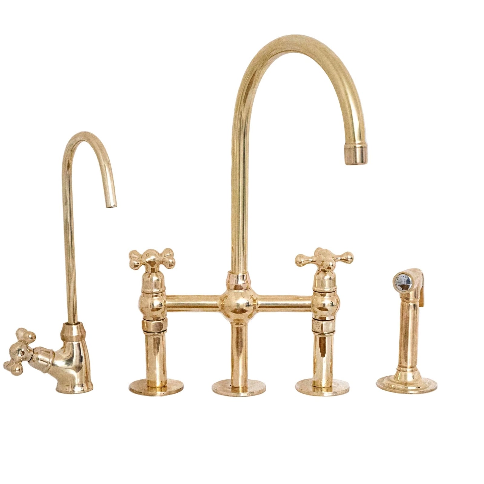 Unlacquered Brass 3 Holes Bridge Faucet, Brass Kitchen Tap - handcrafted luxury Kitchen Faucets for kitchen and bathroom interiors by Brooklyn Brass