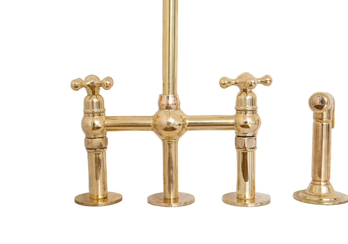 Unlacquered Brass 3 Holes Bridge Faucet, Brass Kitchen Tap - handcrafted luxury Kitchen Faucets for kitchen and bathroom interiors by Brooklyn Brass