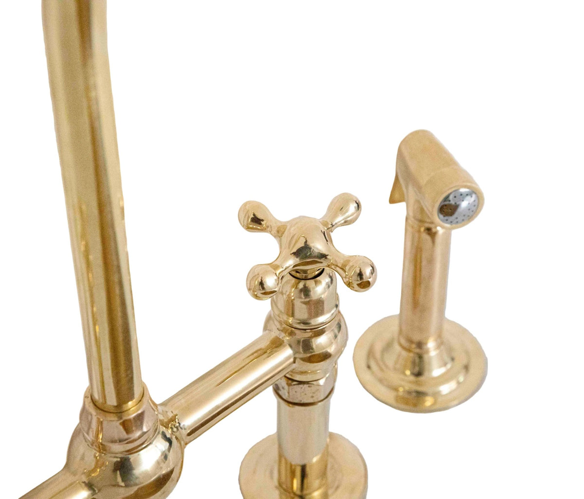 Unlacquered Brass 3 Holes Bridge Faucet, Brass Kitchen Tap - handcrafted luxury Kitchen Faucets for kitchen and bathroom interiors by Brooklyn Brass