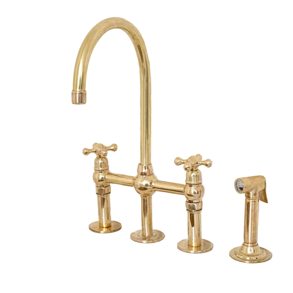 Unlacquered Brass 3 Holes Bridge Faucet, Brass Kitchen Tap - handcrafted luxury Kitchen Faucets for kitchen and bathroom interiors by Brooklyn Brass