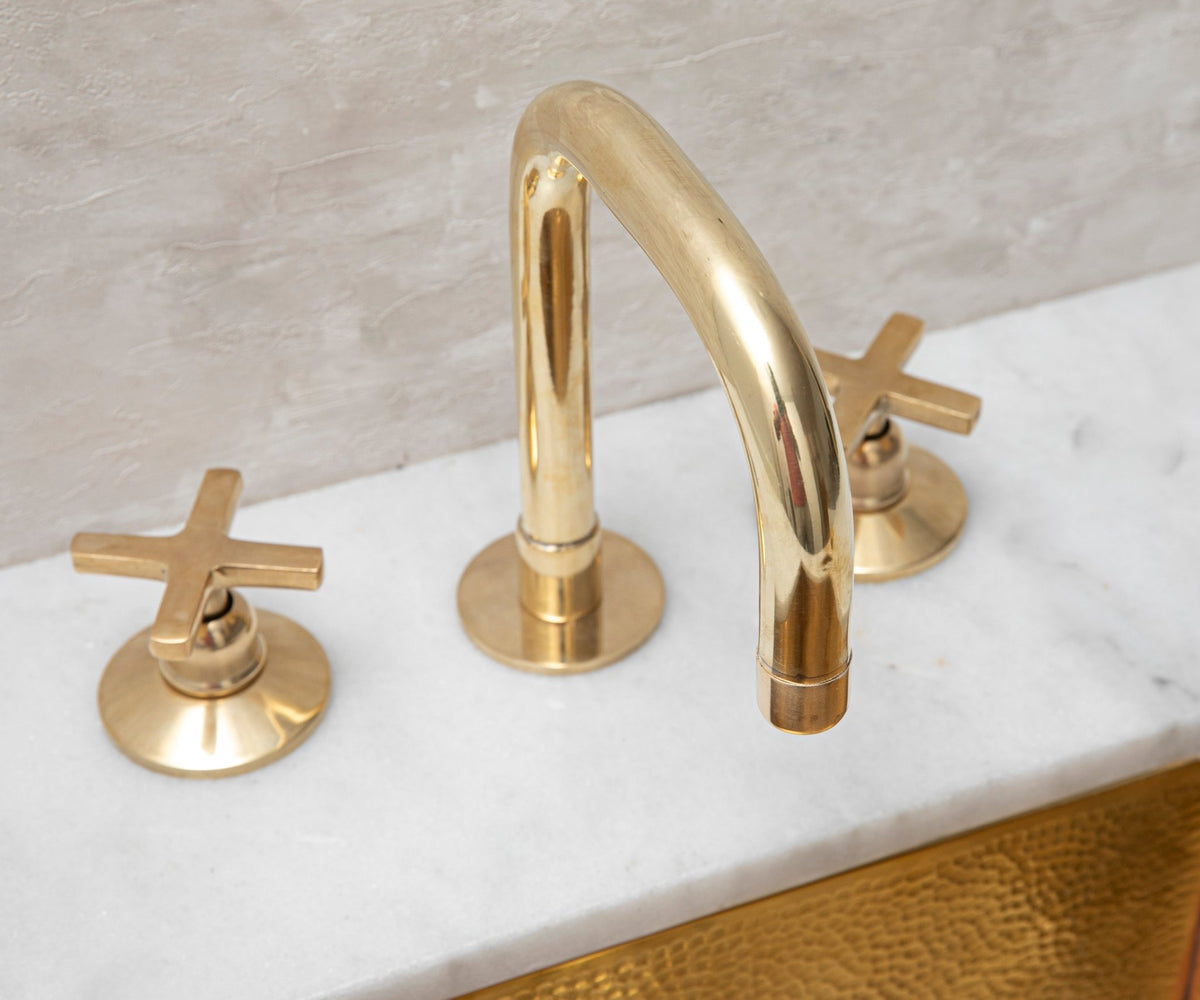 Unlacquered Brass 3 Holes Widespread Faucet - Deck Mount Brass Bathroom Tap - handcrafted luxury Bathroom Faucets for kitchen and bathroom interiors by Brooklyn Brass