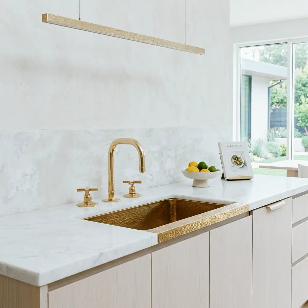 Unlacquered Brass 3 Holes Widespread Faucet - Deck Mount Brass Bathroom Tap - handcrafted luxury Bathroom Faucets for kitchen and bathroom interiors by Brooklyn Brass