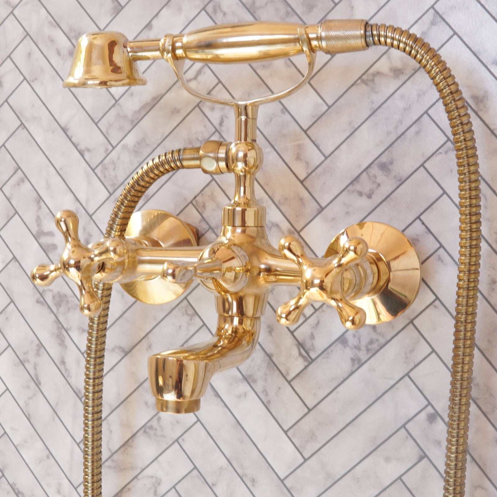Unlacquered Brass Bath Tub Filler, Brass Wall mounted Tub Filler - handcrafted luxury Showers for kitchen and bathroom interiors by Brooklyn Brass