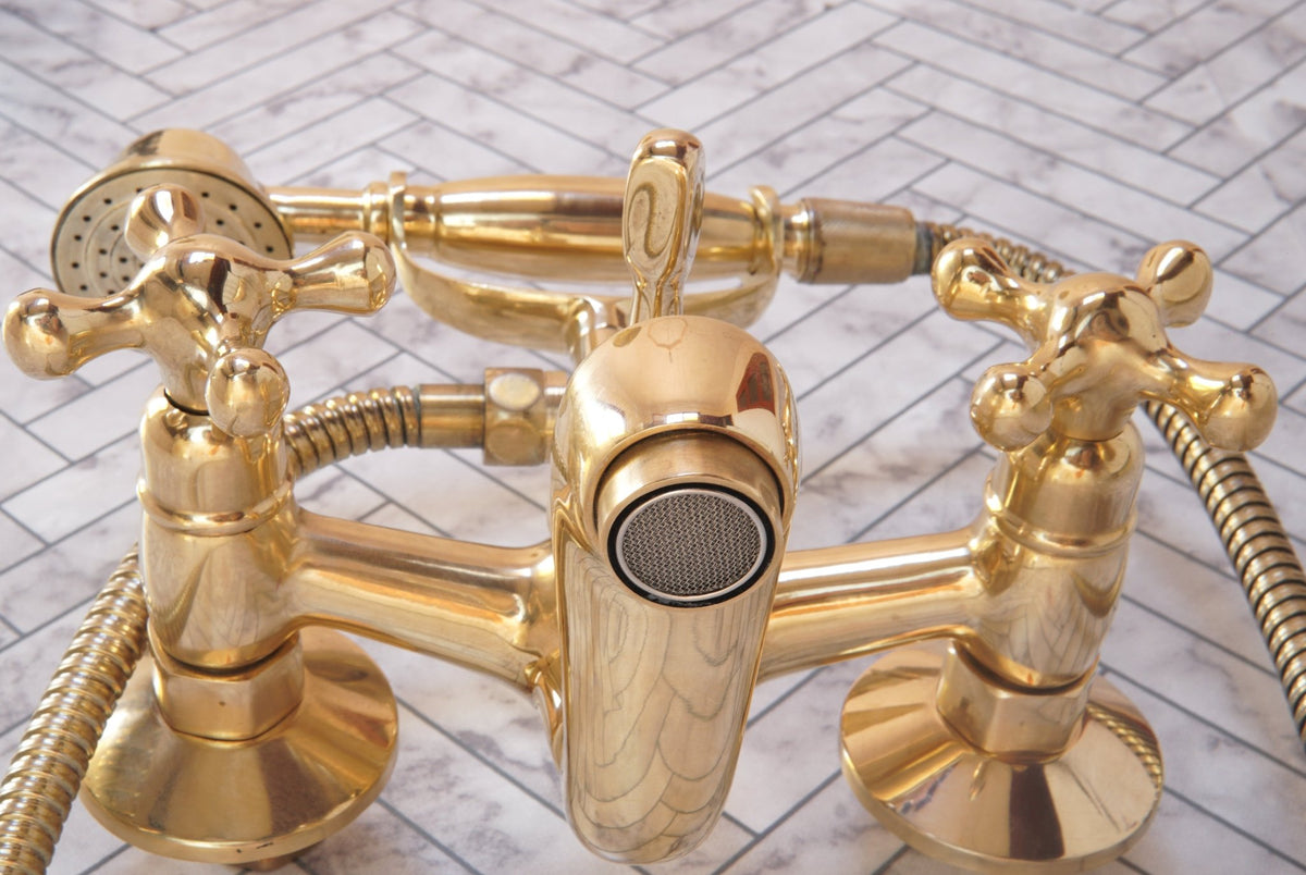 Unlacquered Brass Bath Tub Filler, Brass Wall mounted Tub Filler - handcrafted luxury Showers for kitchen and bathroom interiors by Brooklyn Brass