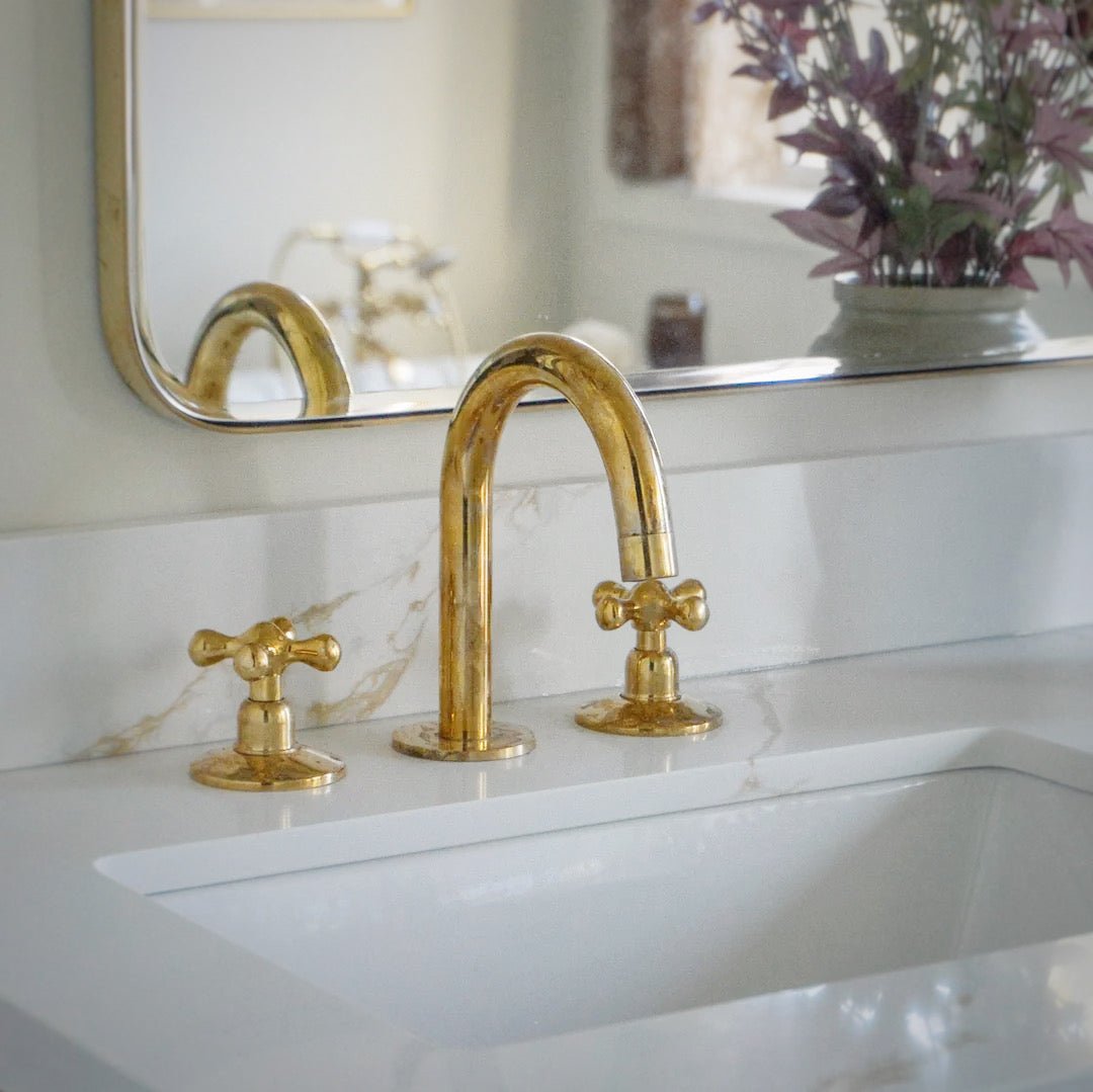 Unlacquered Brass Bathroom Faucet - 3 Holes Widespread Deck Mounted Tap - handcrafted luxury Bathroom Faucets for kitchen and bathroom interiors by Brooklyn Brass
