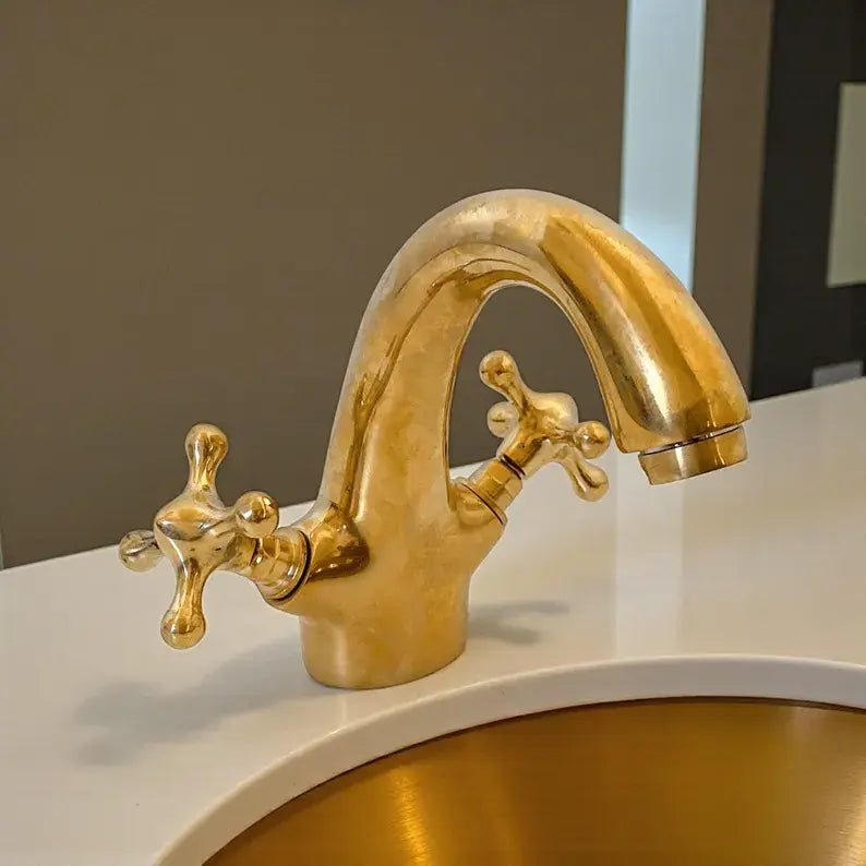 Unlacquered Brass Bathroom Vanity Faucet - handcrafted luxury Bathroom Faucets for kitchen and bathroom interiors by Brooklyn Brass