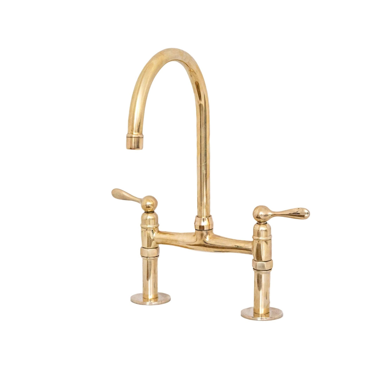Unlacquered Brass Bridge Kitchen Faucet - Solid Brass Kitchen Tap - handcrafted luxury Kitchen Faucets for kitchen and bathroom interiors by Brooklyn Brass