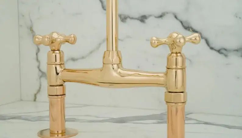 Unlacquered Brass Bridge Kitchen Faucet - Solid Brass Kitchen Tap - handcrafted luxury Kitchen Faucets for kitchen and bathroom interiors by Brooklyn Brass