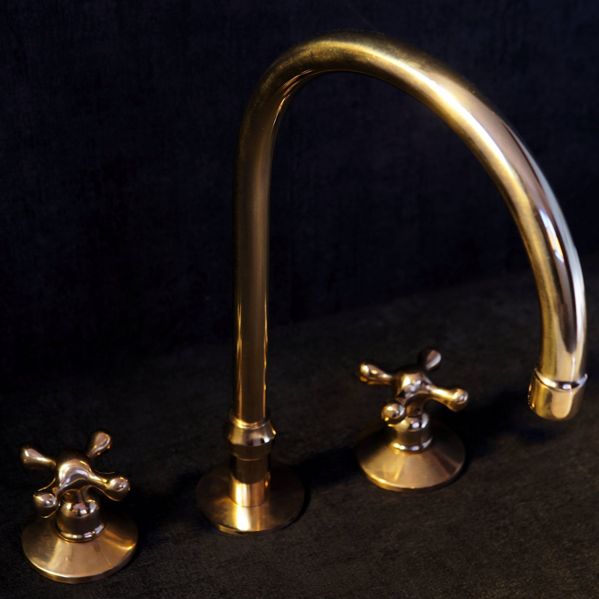 Unlacquered Brass Deck Mounted 3 Holes Faucet, Brass widespread Faucet for Bathroom and Kitchen - handcrafted luxury Kitchen Faucets for kitchen and bathroom interiors by Brooklyn Brass
