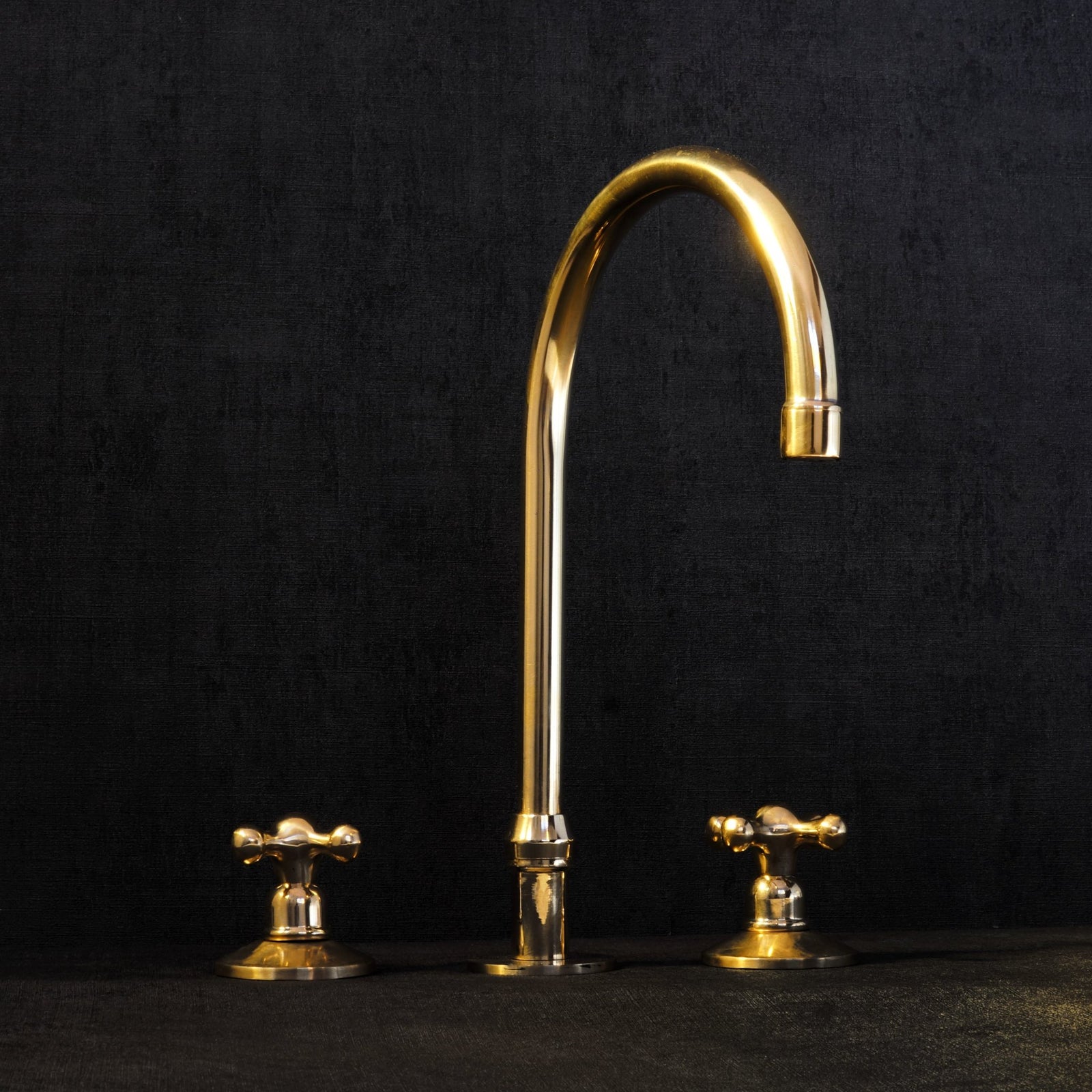 Unlacquered Brass Deck Mounted 3 Holes Faucet, Brass widespread Faucet for Bathroom and Kitchen - handcrafted luxury Kitchen Faucets for kitchen and bathroom interiors by Brooklyn Brass