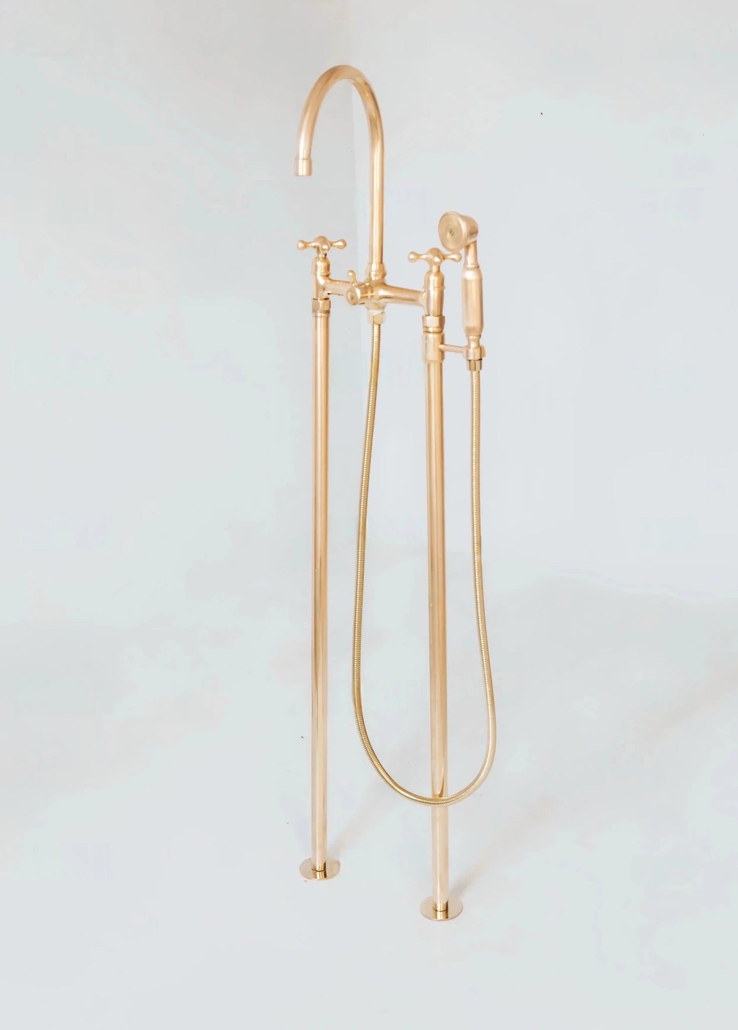 Unlacquered Brass Floor Mounted Bath Tub Filler - handcrafted luxury Showers for kitchen and bathroom interiors by Brooklyn Brass