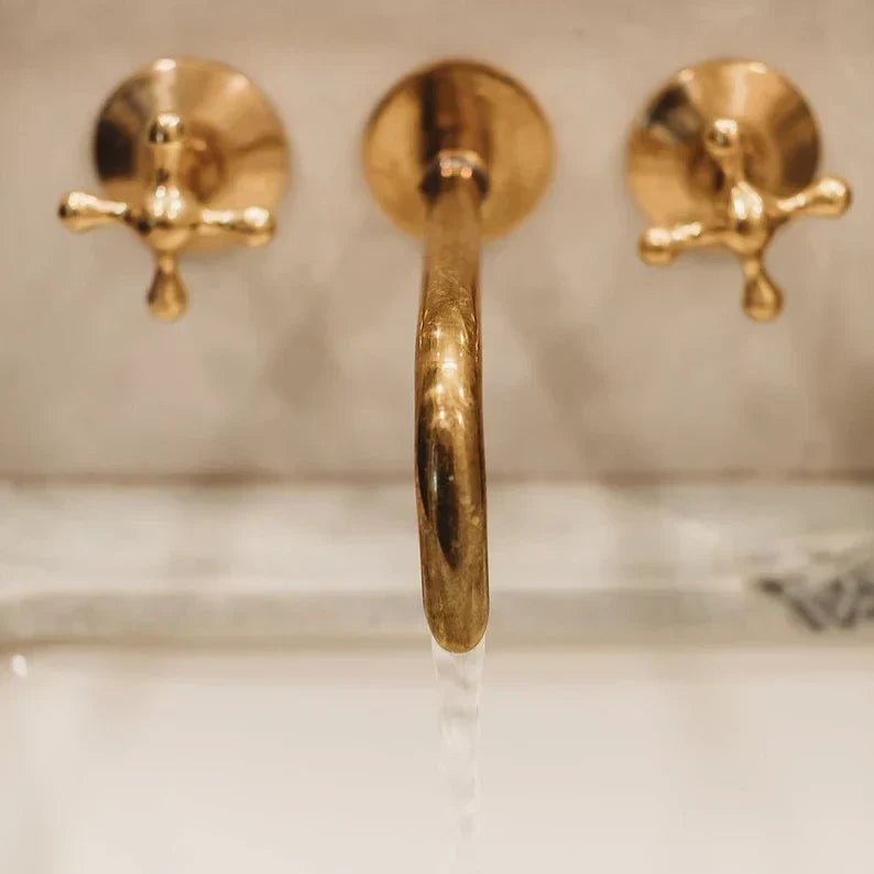Unlacquered Brass Handcrafted Wall Mounted Faucet, Snake Style - handcrafted luxury Bathroom Faucets for kitchen and bathroom interiors by Brooklyn Brass