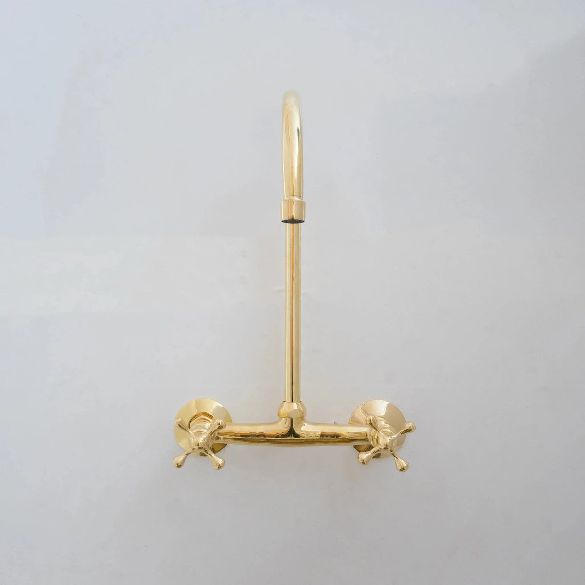 Unlacquered Brass Kitchen Wall Mount Faucet, Gooseneck Faucet - handcrafted luxury Kitchen Faucets for kitchen and bathroom interiors by Brooklyn Brass