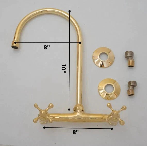 Unlacquered Brass Kitchen Wall Mount Faucet, Gooseneck Faucet - handcrafted luxury Kitchen Faucets for kitchen and bathroom interiors by Brooklyn Brass