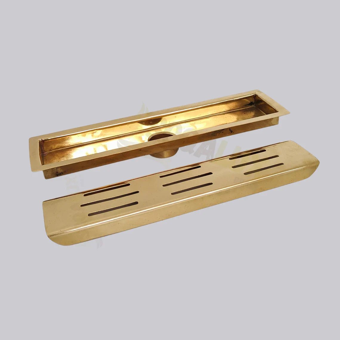 Unlacquered Brass Linear Floor Drain for Modern Bathrooms - handcrafted luxury Hardware and Drains for kitchen and bathroom interiors by Brooklyn Brass
