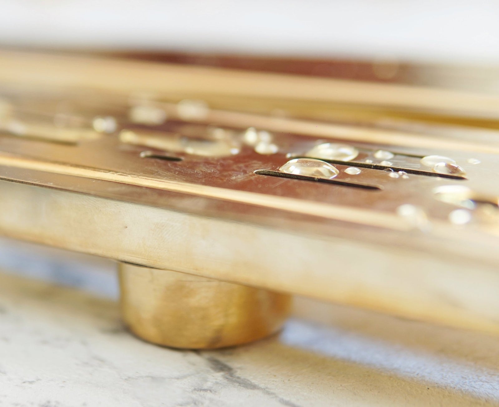 Unlacquered Brass Linear Floor Drain, Solid Brass Rectangular Shower Drain - handcrafted luxury Hardware and Drains for kitchen and bathroom interiors by Brooklyn Brass