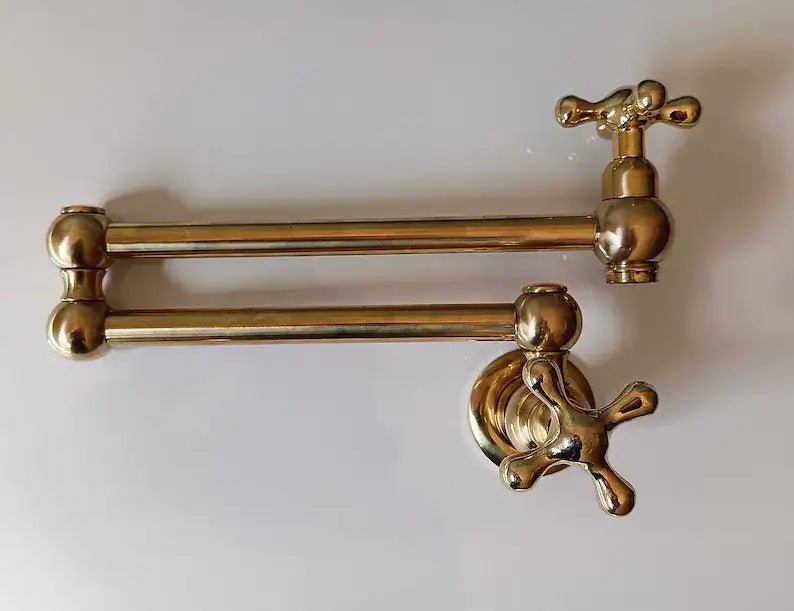 Unlacquered Brass Pot Filler Kitchen Faucet, Stove Pot, Wall Mount Pot Filler - handcrafted luxury Kitchen Faucets for kitchen and bathroom interiors by Brooklyn Brass